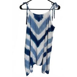 NEW Etc Women's Blouse Top Tunic Size Small Medium Blue White Tie Dye Rayon